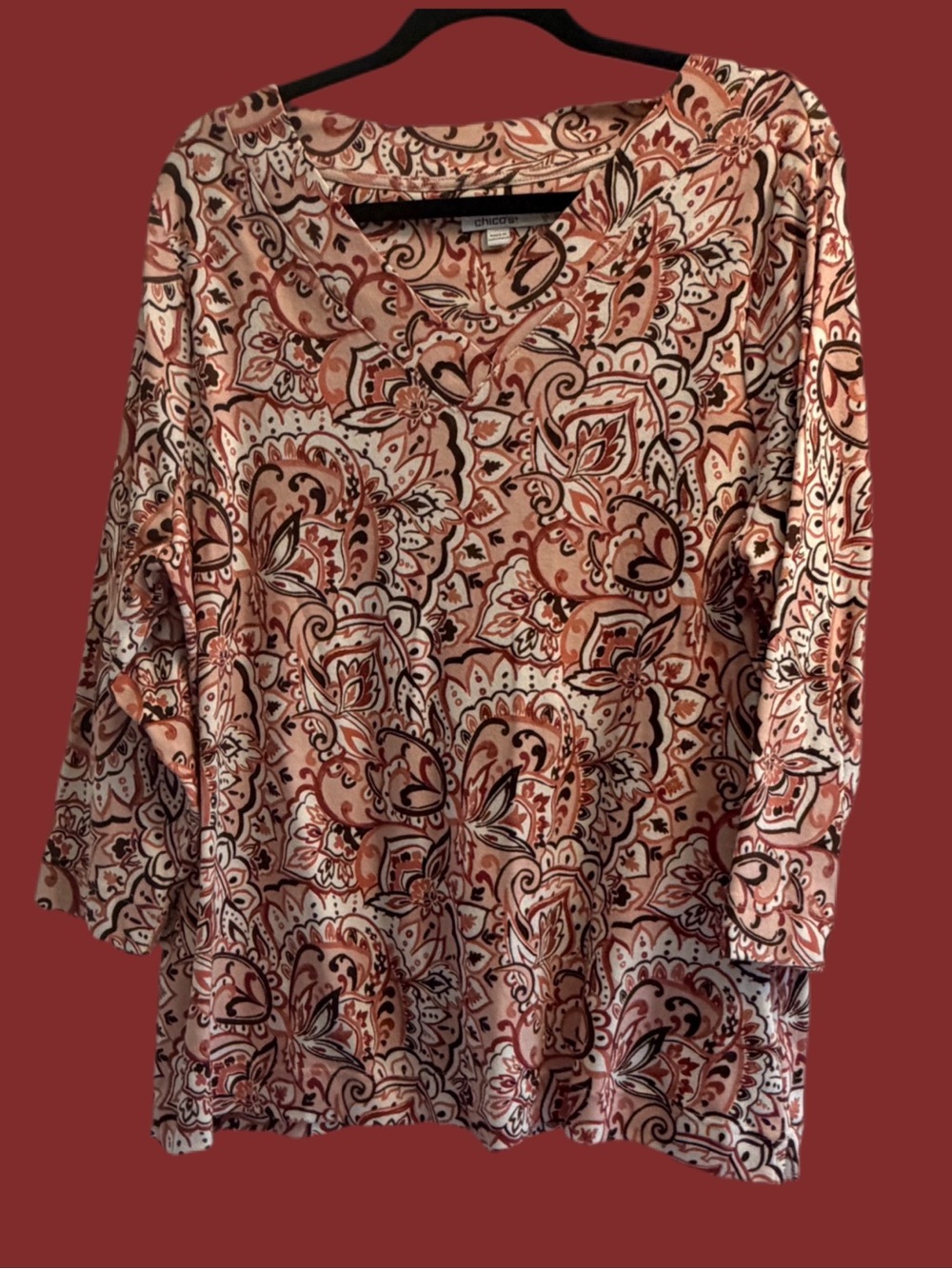 Chico's Paisley Print Tunic in Rustic and Brown XL SZ 3